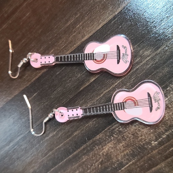 GUITAR EARRINGS dangle acrylic pink NWT - Picture 1 of 4